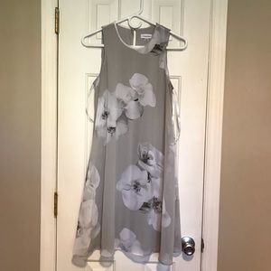 Calvin Klein Light Gray Floral Midi Dress